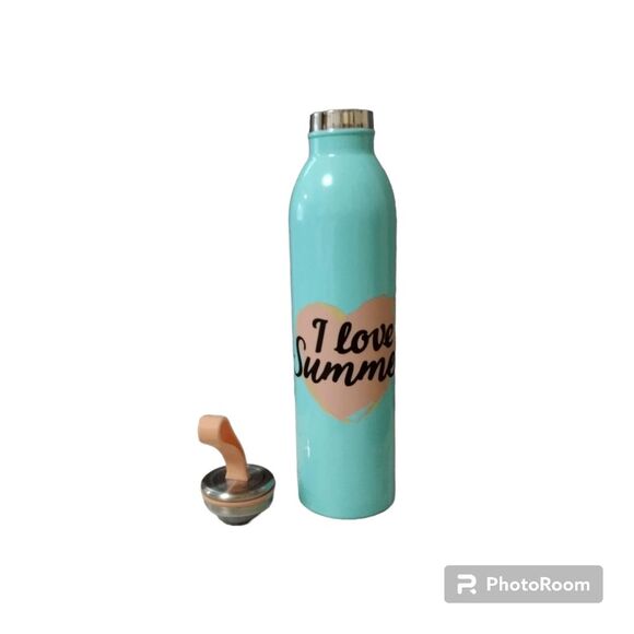 NWOT I Love Summer Blue & Pink Metal Stainless Steel 20oz Water Bottle - Picture 3 of 7